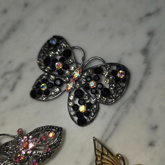 Vintage Style Butterfly Brooch Lot Rhinestone Enamel Pins Jewelry Collection (6) - Picture 5 of 8